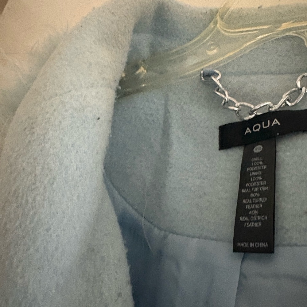 Aqua Light Blue Trench Coat with Faux Fur Collar - Picture 4 of 8